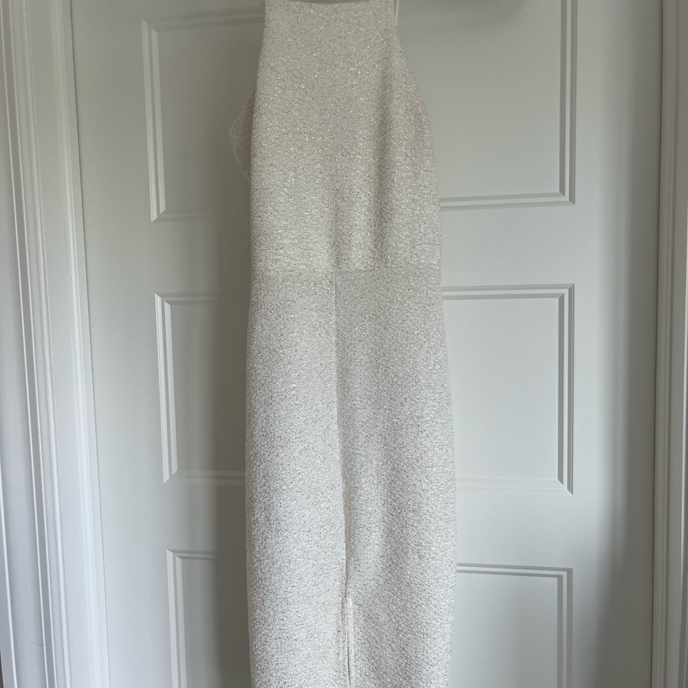 Charlotte Russe White Sparkly Halter Dress with Slit